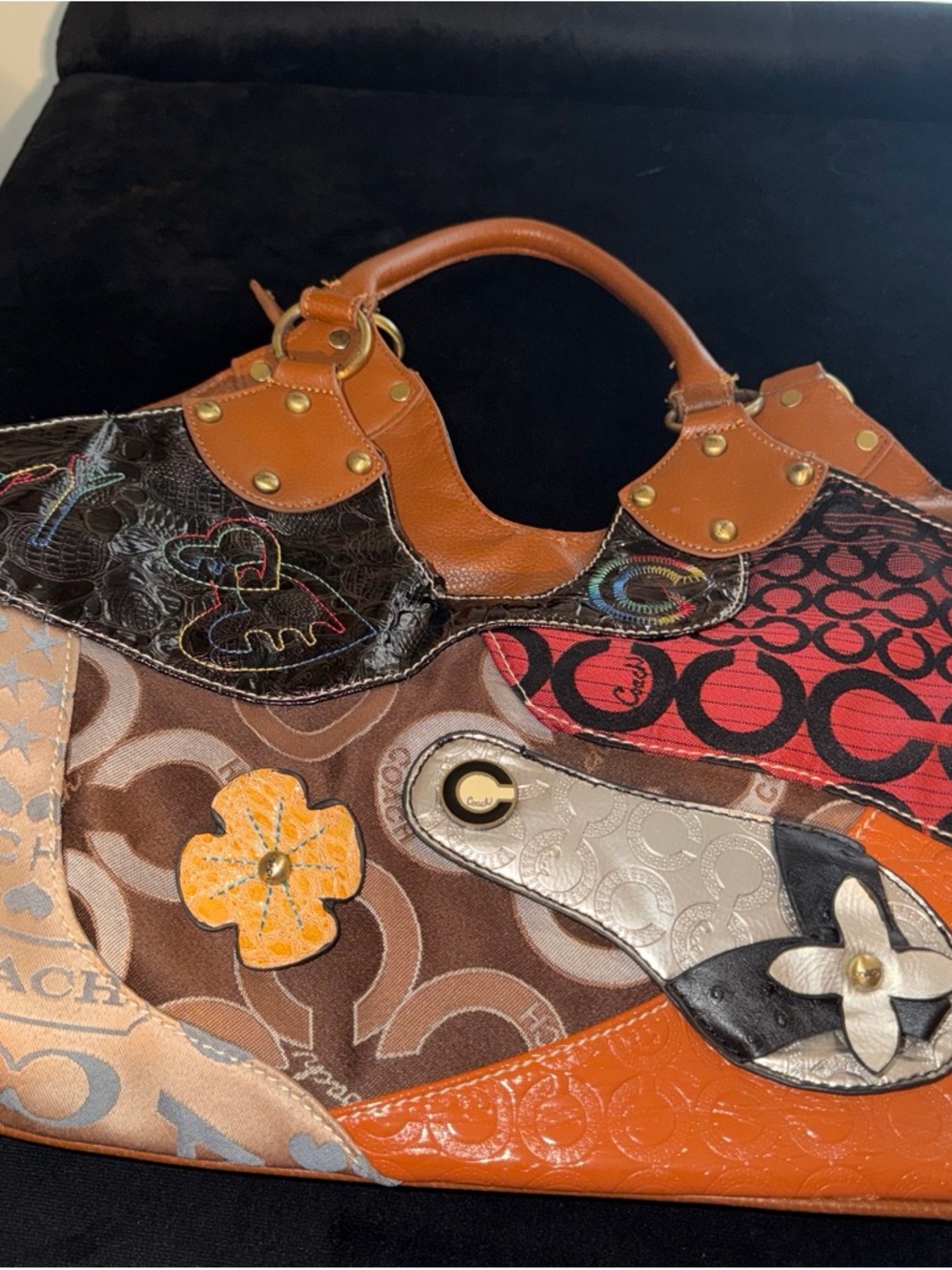Coach Patchwork Signature Tote in Brown, Orange, Red and Cream